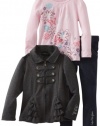 Calvin Klein Girls 2-6X Toddler Jacket With Pink Tee And Jean, Gray, 4T