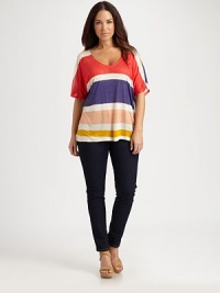 Light-as-air and soft, this vibrant, relaxed-fit top accentuates your bust, thanks to an alluring neckline.Deep v-neckElbow-length sleevesAbout 26 from shoulder to hemMicro modalPattern may varyDry cleanMade in USA Light-as-air and soft, this vibrant, relaxed-fit top accentuates your bust, thanks to an alluring neckline.Deep v-neckElbow-length sleevesAbout 26 from shoulder to hemMicro modalPattern may varyDry cleanMade in USA