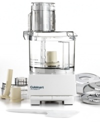 Cuisinart is known for power, quality and convenience. This size processor will take you from soup to soufflé with ease. Exclusive cover with a large feed tube and unique compact chopping/baking cover. Industrial-quality motor. Comes with stainless steel discs and blade, bonus thin slicing disc, dough blade, 2 covers, recipe collection and how-to video. Model #DLC8S. Includes a manufacturer's limited warranty. Cuisinart is known for power, quality and convenience. This size processor will take you from soup to soufflé with ease. Exclusive cover with a large feed tube and unique compact chopping/baking cover. Industrial-quality motor. Comes with stainless steel discs and blade, bonus thin slicing disc, dough blade, 2 covers, recipe collection and how-to video. Model #DLC8S. Includes a manufacturer's limited warranty.