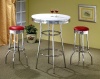 3pcs Retro Style Red & Chrome Bar Table & 2 Stools Set