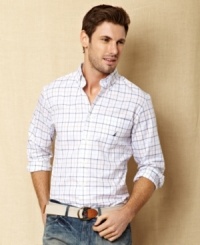 This windowpane shirt from Nautica instantly ups your casual style this season. This windowpane shirt from Nautica instantly ups your casual style this season.
