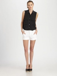 Short and chic, with wide waistband and deep cuffs. Front slash and back pockets Double hook-and-eye with zip closure Rise, about 8 Inseam, about 3 98% cotton/2% elastane Dry clean Imported Short and chic, with wide waistband and deep cuffs. Front slash and back pockets Double hook-and-eye with zip closure Rise, about 8 Inseam, about 3 98% cotton/2% elastane Dry clean Imported