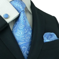LANDISUN 56E BLUE PAISLEY TIE SET:TIE+HANKY+CUFFLINKS LANDISUN 56E BLUE PAISLEY TIE SET:TIE+HANKY+CUFFLINKS
