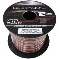 GLS Audio Premium 12 Gauge 50 Feet Speaker Wire - True 12AWG Speaker Cable 50ft Clear Jacket - High Quality 50' Spool Roll 12G 12/2 Bulk