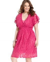 Land a flirty look with Eyeshadow's short sleeve plus size dress, crafted from on-trend lace. Land a flirty look with Eyeshadow's short sleeve plus size dress, crafted from on-trend lace.