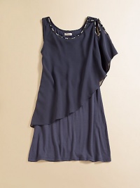 An airy chiffon overlay lends a glam touch to this charming frock with beaded neckline and flower cutout.Beaded scoopneckFlutter sleeve with beaded cutoutPullover styleViscose/SpandexMachine washImported An airy chiffon overlay lends a glam touch to this charming frock with beaded neckline and flower cutout.Beaded scoopneckFlutter sleeve with beaded cutoutPullover styleViscose/SpandexMachine washImported