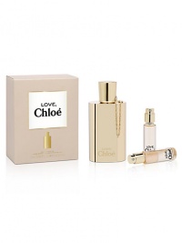 Love, Chloé introduces a unique purse spray for women on-the-go. The signature Love, Chloé fragrance is captured in a shiny metallic bottle that lets you keep a bottle of Love, Chloé with you at all times. It's a bold, timeless, and sleek new design that you can personalize. Includes: 0.34 oz. X 3 Love, Chloé introduces a unique purse spray for women on-the-go. The signature Love, Chloé fragrance is captured in a shiny metallic bottle that lets you keep a bottle of Love, Chloé with you at all times. It's a bold, timeless, and sleek new design that you can personalize. Includes: 0.34 oz. X 3