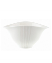 Make a chic style statement with the Dune Lines oval bowl. The distinctive, free form shape, soft lines and ribbed surface combine for truly modern elegance. An imperfect glaze conveys natural grace. Make a chic style statement with the Dune Lines oval bowl. The distinctive, free form shape, soft lines and ribbed surface combine for truly modern elegance. An imperfect glaze conveys natural grace.