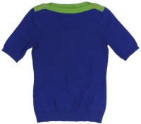 Lauren Ralph Lauren Women's Short-Sleeve Button-Shoulder Boatneck Sweater Top (Sail Blue/Green Apple) Lauren Ralph Lauren Women's Short-Sleeve Button-Shoulder Boatneck Sweater Top (Sail Blue/Green Apple)