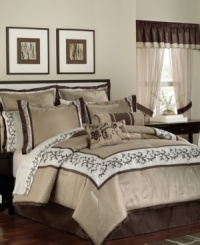 Traditional elegance, redefined. An embroidered flourish design accents tones of taupe, ivory and mocha for a classic look perfect in any season. This extensive Genova room in a bag also includes window treatments for a stylish, coordinated appeal. (Clearance) Traditional elegance, redefined. An embroidered flourish design accents tones of taupe, ivory and mocha for a classic look perfect in any season. This extensive Genova room in a bag also includes window treatments for a stylish, coordinated appeal. (Clearance)
