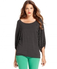 MICHAEL Michael Kors' dot-print blouse is extra charismatic with colored skinnies. MICHAEL Michael Kors' dot-print blouse is extra charismatic with colored skinnies.