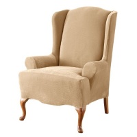 Sure Fit Stretch Pique Knit Wing Slipcover, Cream Sure Fit Stretch Pique Knit Wing Slipcover, Cream