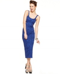 Pop like pop art in this midi dress from Material Girl! A zesty print plus side cutouts add major spunk to this curve-hugging day-to-night number! Pop like pop art in this midi dress from Material Girl! A zesty print plus side cutouts add major spunk to this curve-hugging day-to-night number!