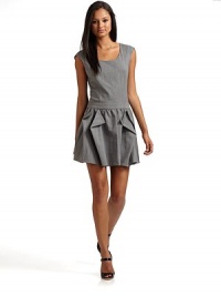 THE LOOKScoop neckline Back zip with hook and eye closure Cap sleeves Drop waist with open pleats Side slash pocketsTHE FITAbout 33 from shoulder to hemTHE MATERIAL96% wool/4% LycraCARE & ORIGINDry clean Imported THE LOOKScoop neckline Back zip with hook and eye closure Cap sleeves Drop waist with open pleats Side slash pocketsTHE FITAbout 33 from shoulder to hemTHE MATERIAL96% wool/4% LycraCARE & ORIGINDry clean Imported