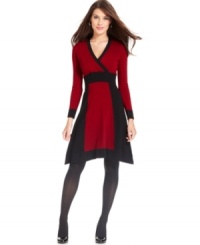 An asymmetrical hem and bold colorblocked detail make this Alfani petite dress the perfect pick for a day at the office that turns into an evening out. An asymmetrical hem and bold colorblocked detail make this Alfani petite dress the perfect pick for a day at the office that turns into an evening out.