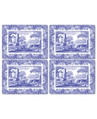 With a quaint country scene and the Imari Oriental border of Spode's Blue Italian dinnerware, these casual cork-back placemats lend distinct old-world charm to traditional tables. With a quaint country scene and the Imari Oriental border of Spode's Blue Italian dinnerware, these casual cork-back placemats lend distinct old-world charm to traditional tables.