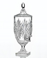Godinger brings unprecedented elegance to the water cooler with the lavish Wellesley beverage dispenser. Star- and diamond-cut crystal tops out at nearly 2-feet high, with a silvertone spigot inviting guests to help themselves. Godinger brings unprecedented elegance to the water cooler with the lavish Wellesley beverage dispenser. Star- and diamond-cut crystal tops out at nearly 2-feet high, with a silvertone spigot inviting guests to help themselves.