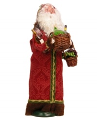 Spread and say cheers with this festive Santa Claus figurine, handcrafted by Byers' Choice. With a look of sheer joy, two bottles of wine and a basket of grapes, jolly St. Nick is ready to celebrate. Spread and say cheers with this festive Santa Claus figurine, handcrafted by Byers' Choice. With a look of sheer joy, two bottles of wine and a basket of grapes, jolly St. Nick is ready to celebrate.