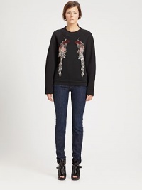 Elegant embroidered bird graphics adorn this panel-constructed pullover.Rib-knit crewneck with V detailWaffle sleevesEmbroidered bodiceRIb-knit hemlineNylonDry cleanMade in Italy of imported fabricModel shown is 5'10 (177cm) wearing US size 4. Elegant embroidered bird graphics adorn this panel-constructed pullover.Rib-knit crewneck with V detailWaffle sleevesEmbroidered bodiceRIb-knit hemlineNylonDry cleanMade in Italy of imported fabricModel shown is 5'10 (177cm) wearing US size 4.