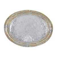 Sparkling starbright silver and lustrous dawn's gold highlight the striking textural patterns of this handcrafted platter from Mariposa. Sparkling starbright silver and lustrous dawn's gold highlight the striking textural patterns of this handcrafted platter from Mariposa.