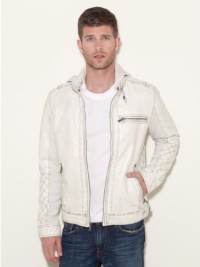 GUESS Patterson Hooded Faux-Leather Jacket, WHITE SMOKE (LARGE) GUESS Patterson Hooded Faux-Leather Jacket, WHITE SMOKE (LARGE)