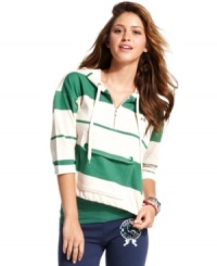 Tommy Girl makes it easy to fall in love with a hoodie, designing this style with sporty stripes and a larger-than-life front pocket (the better to stash stuff in, my dear!) Tommy Girl makes it easy to fall in love with a hoodie, designing this style with sporty stripes and a larger-than-life front pocket (the better to stash stuff in, my dear!)