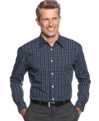 Crisp plaid shirt on this John Ashford shirt is versatile enough to be paired with your best slacks or your favorite pair of jeans.