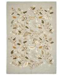 Natural whimsy. Perfectly graceful leaves upon scrolling vines make a mark of elegance upon rich woven pile. Hand tufted in India of long wool fibers, this luxurious area rug from Martha Stewart rugs presents unparalleled comfort and style underfoot. Natural whimsy. Perfectly graceful leaves upon scrolling vines make a mark of elegance upon rich woven pile. Hand tufted in India of long wool fibers, this luxurious area rug from Martha Stewart rugs presents unparalleled comfort and style underfoot.