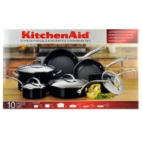 KitchenAid 10 Piece Nonstick Porcelain Cookware Set - Black KitchenAid 10 Piece Nonstick Porcelain Cookware Set - Black