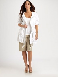 Light-as-air linen meets a beloved design to create an exquisite jacket equipped with a flattering drawstring waist and convenient front pockets.Attached hoodFront yokeFront zipperElasticized cuffsDrawstring waistPatch pocketsDrawstring hemBack yokeAbout 32 from shoulder to hemLinenMachine washImported