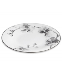 Compose a striking arrangement with the Black Orchid tidbit plate by Michael Aram. Fine white Limoges porcelain flourishes under a dark watercolor motif inspired by foliage from around the world. Compose a striking arrangement with the Black Orchid tidbit plate by Michael Aram. Fine white Limoges porcelain flourishes under a dark watercolor motif inspired by foliage from around the world.