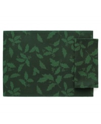 Dress your table with lustrous grace in a gorgeous holiday hued placemat from Lenox. The finely textured holly damask pattern brings elegance and holiday cheer to your Christmas meal. Dress your table with lustrous grace in a gorgeous holiday hued placemat from Lenox. The finely textured holly damask pattern brings elegance and holiday cheer to your Christmas meal.