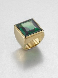 From the Cocktail Collection. Emerald in cut and emerald in color, this square of beveled glass sits within a simple golden setting atop a wide smooth band.GlassGoldtoneAbout .75 squareImported From the Cocktail Collection. Emerald in cut and emerald in color, this square of beveled glass sits within a simple golden setting atop a wide smooth band.GlassGoldtoneAbout .75 squareImported
