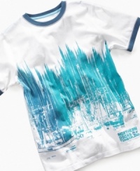 Come on board! He'll welcome the nautical style and classic comfort of this graphic t-shirt from Timberland. Come on board! He'll welcome the nautical style and classic comfort of this graphic t-shirt from Timberland.