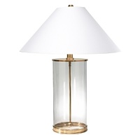 Clean, modern design with antiqued white paper coolie shade and clear crystal cylinder. Clean, modern design with antiqued white paper coolie shade and clear crystal cylinder.