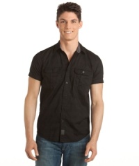 A touch of style with style you can touch. Give a boost to your basics with his textured jacquard plaid shirt from Calvin Klein Jeans. A touch of style with style you can touch. Give a boost to your basics with his textured jacquard plaid shirt from Calvin Klein Jeans.