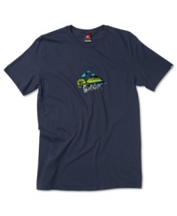 Solid color t-shirt by Quiksilver with a splash of neon graphic on front and back. Solid color t-shirt by Quiksilver with a splash of neon graphic on front and back.