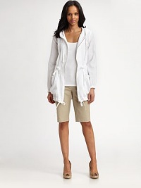 It's the classic walking short in soft organic cotton with just the right amount of stretch for a perfect fit.Hook-and-eye closureZip flyWaist dartsWelt pocketsAbout 13 long95% organic cotton/5% spandexMachine washImported Model shown is 5'9 (175cm) wearing US size Small. It's the classic walking short in soft organic cotton with just the right amount of stretch for a perfect fit.Hook-and-eye closureZip flyWaist dartsWelt pocketsAbout 13 long95% organic cotton/5% spandexMachine washImported Model shown is 5'9 (175cm) wearing US size Small.