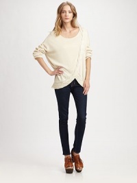 Complemented by cable-knit trim that forms a mock crossover, this slouchy-chic sweater has dropped shoulders, long dolman sleeves and a tulip hem. ScoopneckDropped shouldersLong dolman sleevesCable-knit trimTulip hem55% viscose/45% nylonDry cleanImportedModel shown is 5'10 (177cm) wearing US size Small. Complemented by cable-knit trim that forms a mock crossover, this slouchy-chic sweater has dropped shoulders, long dolman sleeves and a tulip hem. ScoopneckDropped shouldersLong dolman sleevesCable-knit trimTulip hem55% viscose/45% nylonDry cleanImportedModel shown is 5'10 (177cm) wearing US size Small.