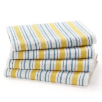 Blue Yellow Stripe - 4 Pack Oversized Dish Cloth sets in Spice by Cotton Craft - Size 15x15 - Pure 100% Cotton - Crisp Basketweave striped pattern with a hanging loop - Highly absorbent, soft & sturdy - Other colors - Green, Red, Linen, Black, Blue, Coral Blue Yellow Stripe - 4 Pack Oversized Dish Cloth sets in Spice by Cotton Craft - Size 15x15 - Pure 100% Cotton - Crisp Basketweave striped pattern with a hanging loop - Highly absorbent, soft & sturdy - Other colors - Green, Red, Linen, Black, Blue, Coral