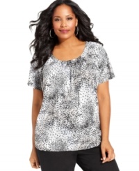 Pair your go-to casual bottoms with Elementz' short sleeve plus size top, accented by a chain neckline. Pair your go-to casual bottoms with Elementz' short sleeve plus size top, accented by a chain neckline.