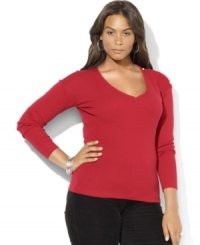 Lauren Ralph Lauren's sweet and simple shirt in cotton jersey embodies feminine charm with a V-neckline and LRL-engraved buttons at the shoulder. Lauren Ralph Lauren's sweet and simple shirt in cotton jersey embodies feminine charm with a V-neckline and LRL-engraved buttons at the shoulder.