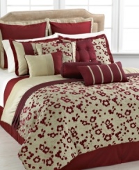Budding beauty. A landscape of fanciful blooms in a contrasting colorway of red and tan adorns this Oyuki comforter set for a statement-making look. Layer the look with the matching coverlet, shams and decorative pillows. Budding beauty. A landscape of fanciful blooms in a contrasting colorway of red and tan adorns this Oyuki comforter set for a statement-making look. Layer the look with the matching coverlet, shams and decorative pillows.