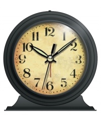 This metal alarm clock mixes modern times with old-world aesthetics. Glow-in-the-dark hands light up the handsome antique-finished dial. A second hand helps you savor every moment before the alarm sounds. This metal alarm clock mixes modern times with old-world aesthetics. Glow-in-the-dark hands light up the handsome antique-finished dial. A second hand helps you savor every moment before the alarm sounds.