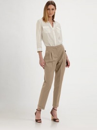 Crisp cotton with a hint of stretch, tailored in a cropped, flat front silhouette.Flat frontVented cuffsConcealed side zipInseam, about 2595% cotton/5% lycraDry cleanMade in Italy of imported fabricModel shown is 5'9½ (176cm) wearing US size 4. Crisp cotton with a hint of stretch, tailored in a cropped, flat front silhouette.Flat frontVented cuffsConcealed side zipInseam, about 2595% cotton/5% lycraDry cleanMade in Italy of imported fabricModel shown is 5'9½ (176cm) wearing US size 4.