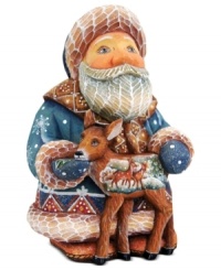 Santa Claus shares a special moment with a friendly fawn in this ornament from DeBrekht, painted free-hand for a one-of-a-kind authenticity that your family with cherish for years to come. Santa Claus shares a special moment with a friendly fawn in this ornament from DeBrekht, painted free-hand for a one-of-a-kind authenticity that your family with cherish for years to come.