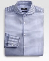 Woven cotton dress shirt in a sharp, check print pattern with a spread collar.Button-frontSpread collarCottonMachine washImported