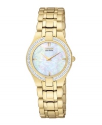 Luminous touches dance across this ultra-thin Eco-Drive Stiletto watch by Citizen. Luminous touches dance across this ultra-thin Eco-Drive Stiletto watch by Citizen.