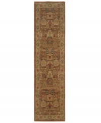 Intricately designed in warm red and gold tones with rich, dark accents, this stately rug adds distinguished decoration to both casual and formal rooms in your home. Soft nylon fabric is cross-woven for exceptional durability. Intricately designed in warm red and gold tones with rich, dark accents, this stately rug adds distinguished decoration to both casual and formal rooms in your home. Soft nylon fabric is cross-woven for exceptional durability.