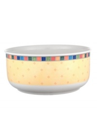 Serve fresh vegetables in the Twist Alea round vegetable bowl. The bright enamel colorblock design is a perfect contrast to the fine white china. Features a vivid band of color along the rim. Serve fresh vegetables in the Twist Alea round vegetable bowl. The bright enamel colorblock design is a perfect contrast to the fine white china. Features a vivid band of color along the rim.